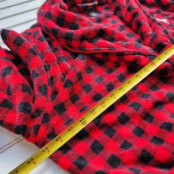 POLO RALPH LAUREN Mens Plush Red Black Checkered Bathrobe & Belt S/ M - Picture 4 of 8